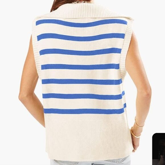 Womens Striped Zipper Sweater Vest Tank Top Lapel Size Small NWOT - Picture 2 of 5